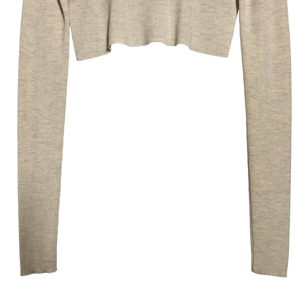 TIBI Merino Wool Cropped Sweater Womens M Cream Beige High Low Crew Neck - Picture 7 of 10